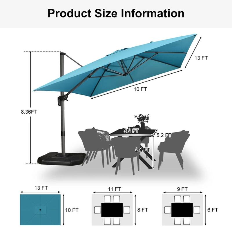 PURPLE LEAF 10 x 13 ft 360 Degree Rotation Patio Umbrella With Base