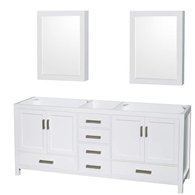 Wyndham Collection Sheffield 80" Hardwood Vanity Cabinet and Two 24" - White - Colored