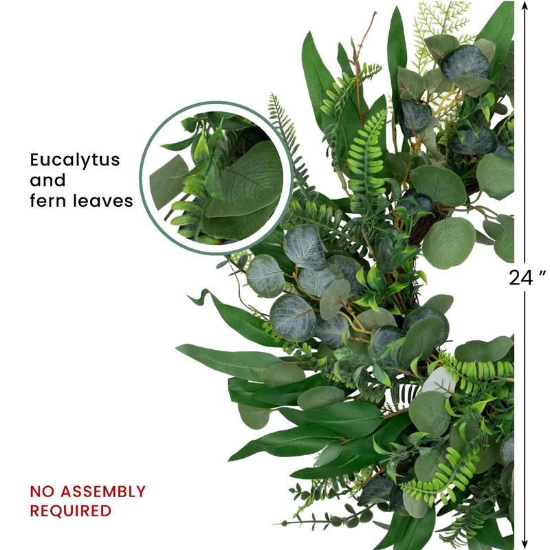 Eucalyptus and Fern Mixed Foliage Artificial Spring Wreath - 24"