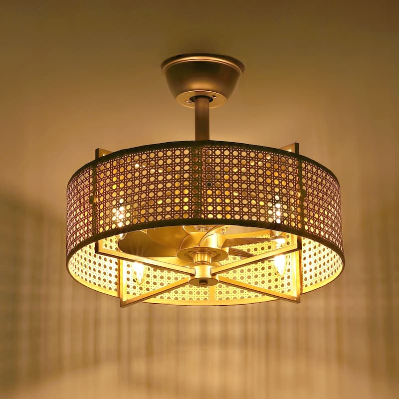 GetLedel 18-in Rattan Caged Ceiling Fan with Light and Remote