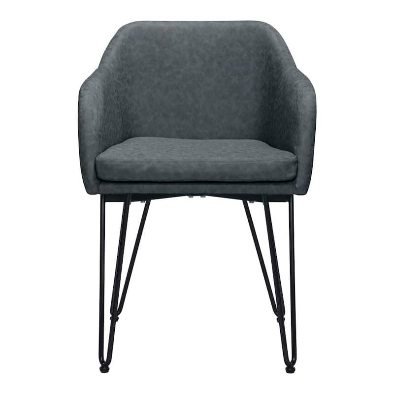 Set of 2 Grey and Black Faux Leather Dining Arm Chairs - 22.4” x 23.2”x 31.9”