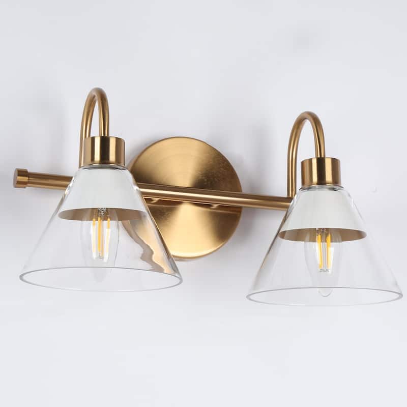 Seticy Mid-century Modern Gold 2-Light Linear Glass White Bathroom Vanity Lights Dimmable - L 13.5"* W 7"* H 7"