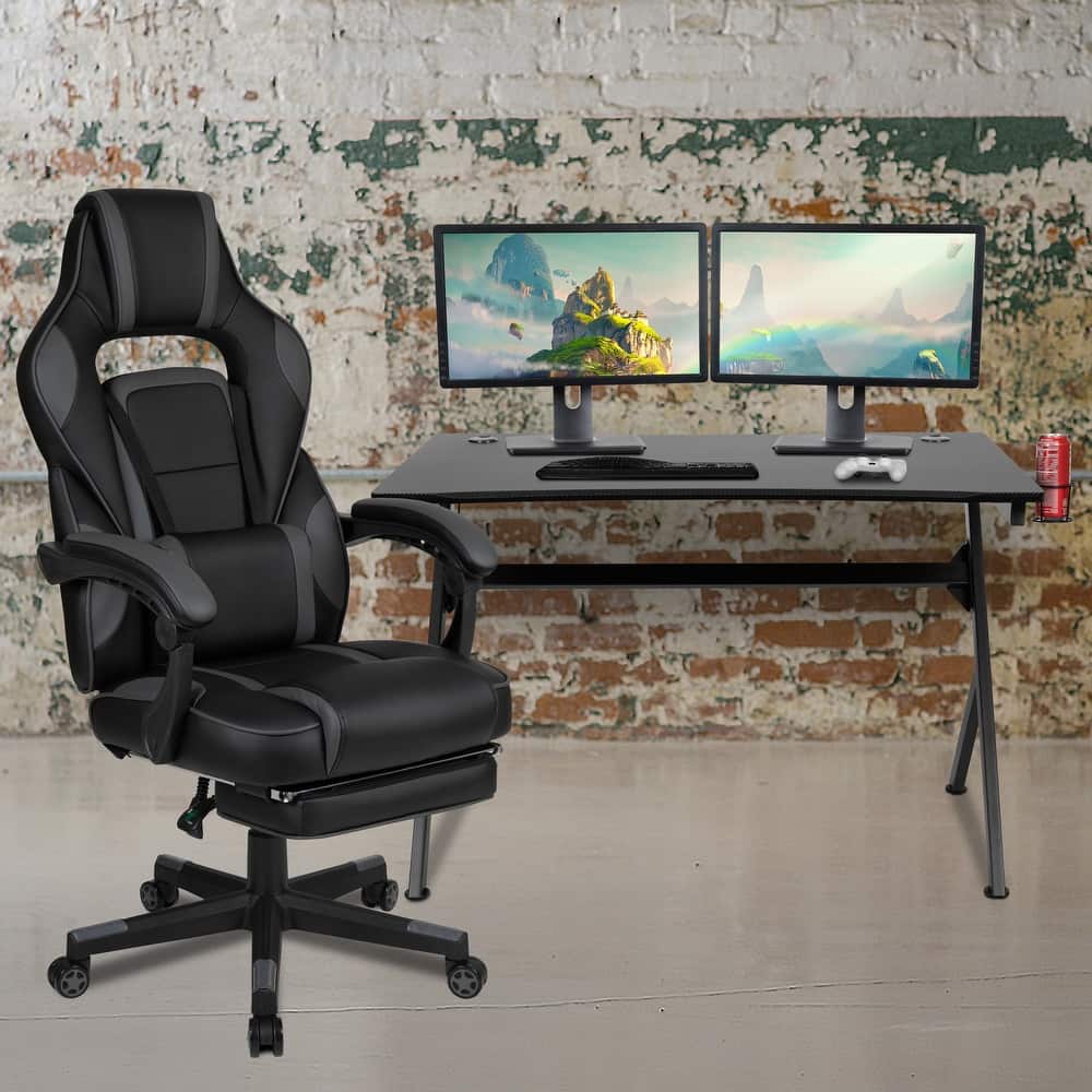 Gaming Desk Set - Cup/Headset Holder/Reclining & Footrest