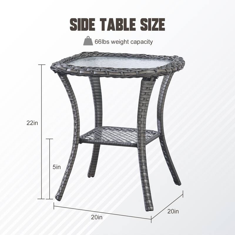 Stylish Outdoor Wicker side Table with Glass Top