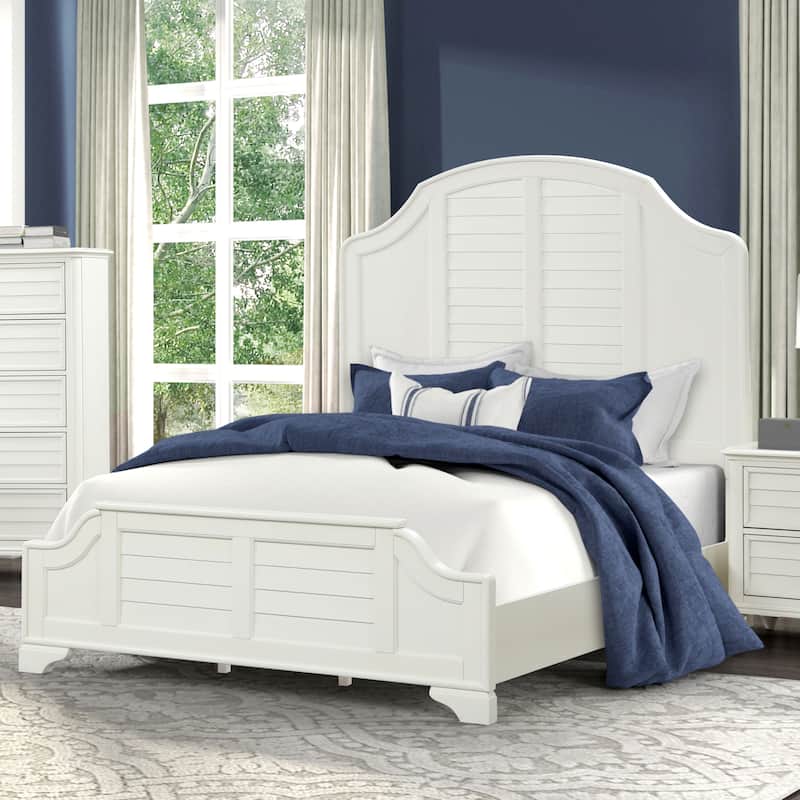 Furniture of America Skye Coastal Antique White Solid Wood Panel Bed with Louvered Style Headboard - King