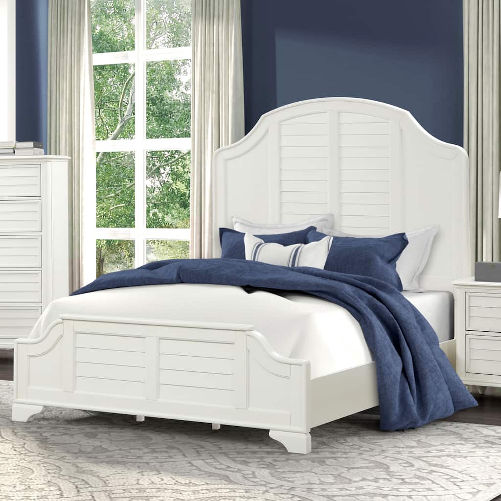 Furniture of America Skye Coastal Antique White Solid Wood Panel Bed with Louvered Style Headboard