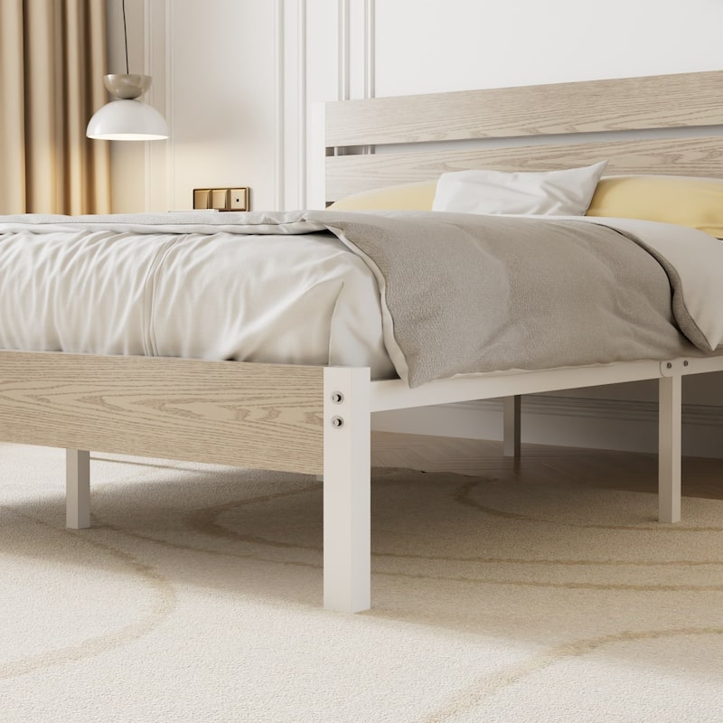 VECELO Industrial Wood Bed Frame with Headboard, Twin Size Beds/Full Size Beds/Queen Size Beds