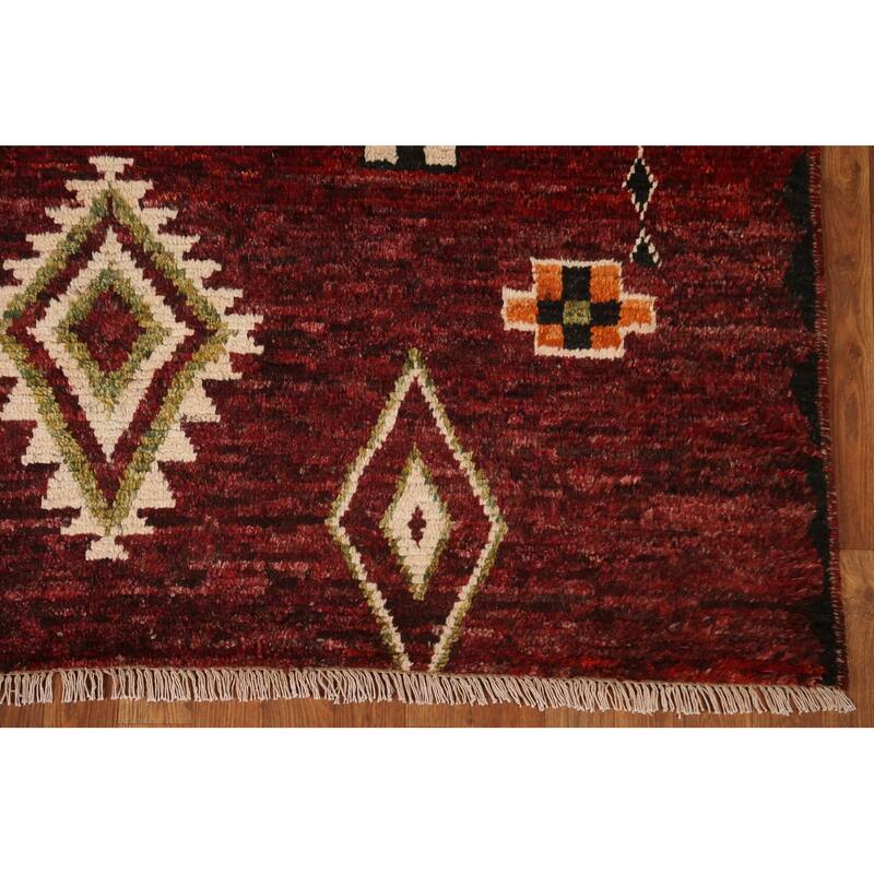 Hand Knotted Oriental 100% Wool Carpet Modern Tribal Red Moroccan Area Rug - 7' 9'' X 5' 8''