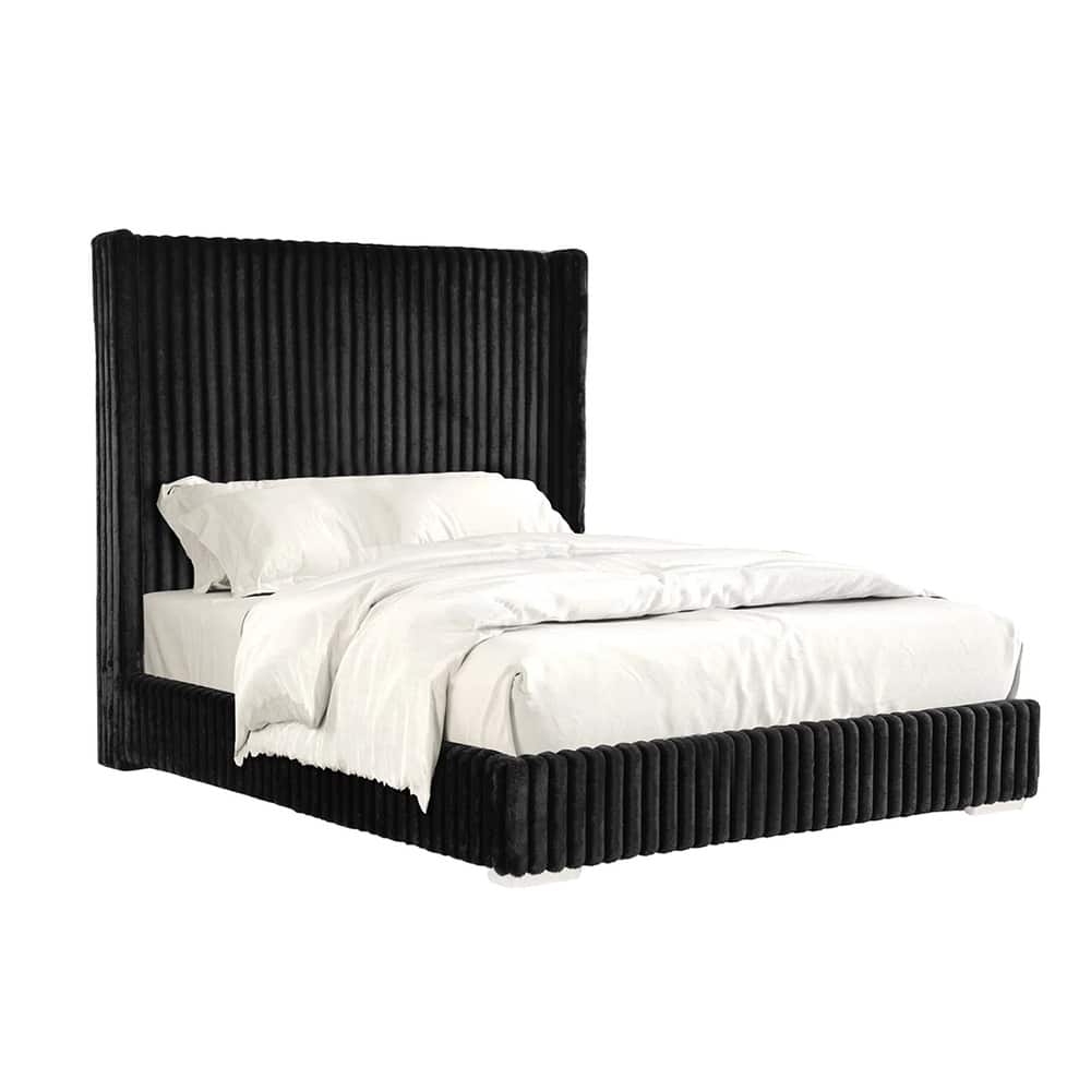 Chenille Fabric Upholstered Twin Bed with Wingback Headboard