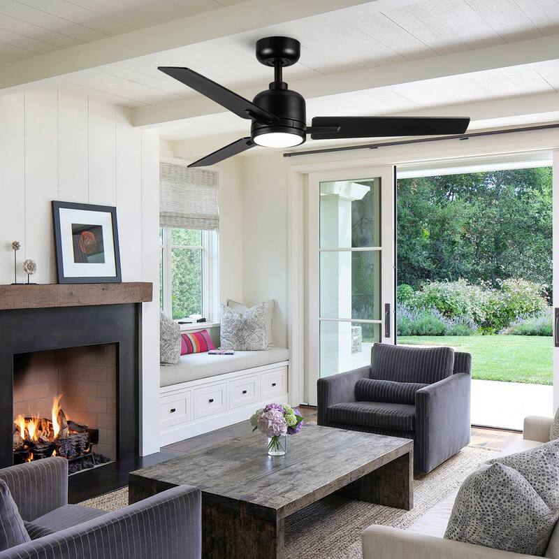 YUHAO Kaleido 48 in. Indoor Matte Black Ceiling Fans with 3-Colors Integrated LED and Dual-Finish Blades