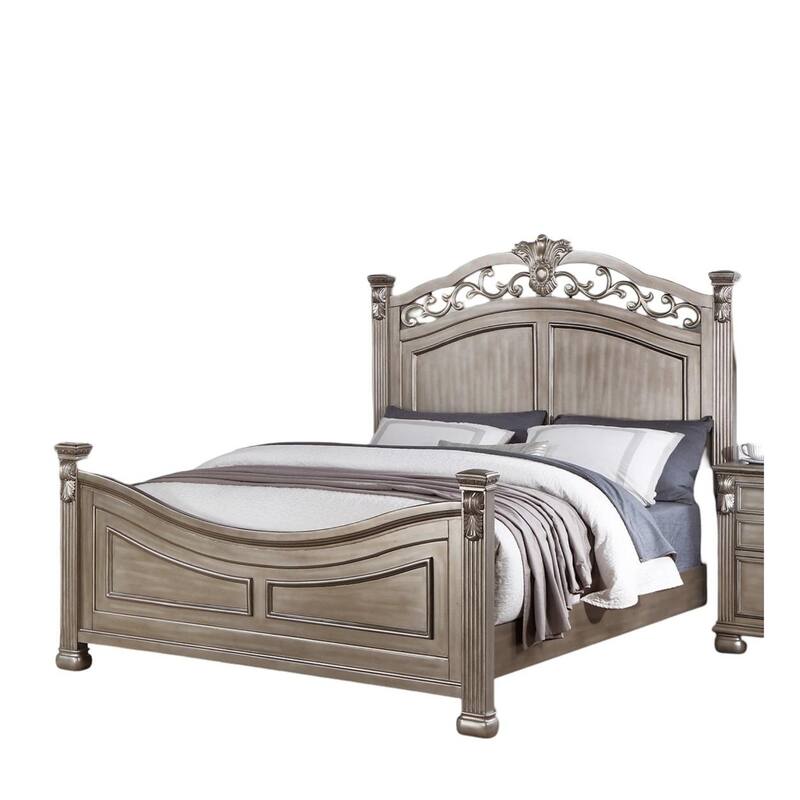 Formal Traditional Antique Silver 1pc Queen Size Bed Unique Design Headboard Footboard Bedframe