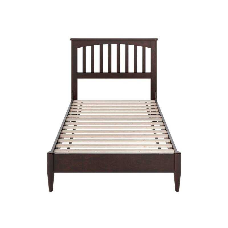 Solid Wood Low Profile Platform Bed - Twin Size, Espresso Finish, Modern Style Bed Frame