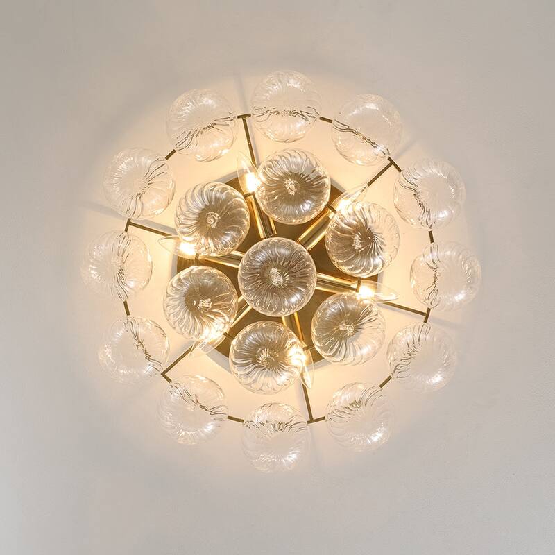 Mid-Century Modern 6-Light Ribbed Glass Globe Bubble Semi Flush Mount