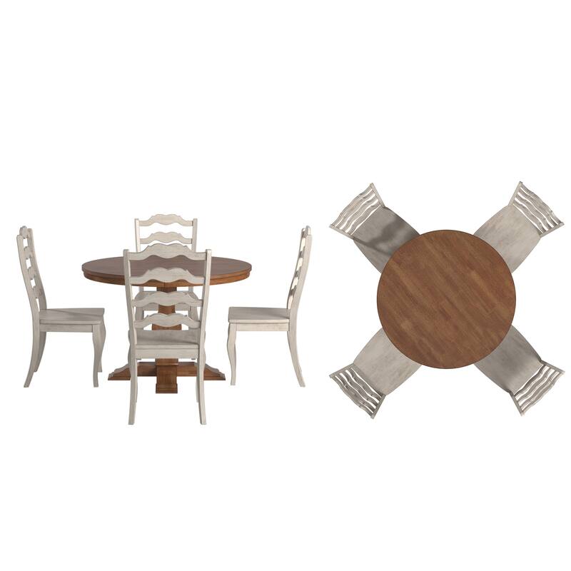 Ronda 45" Round Solid Wood Top Dining Set with French Ladder Back Chairs