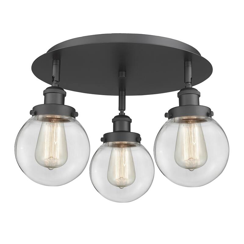 Innovations Lighting Beacon - 3 Light 18" Flush Mount - Clear/Matte Black