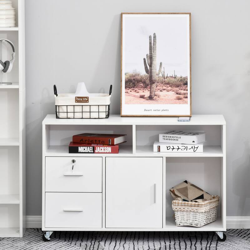 Printer Stand Home Office Mobile Cabinet Organizer Desktop with Caster Wheels, 2 Locking Breaks and Drawer