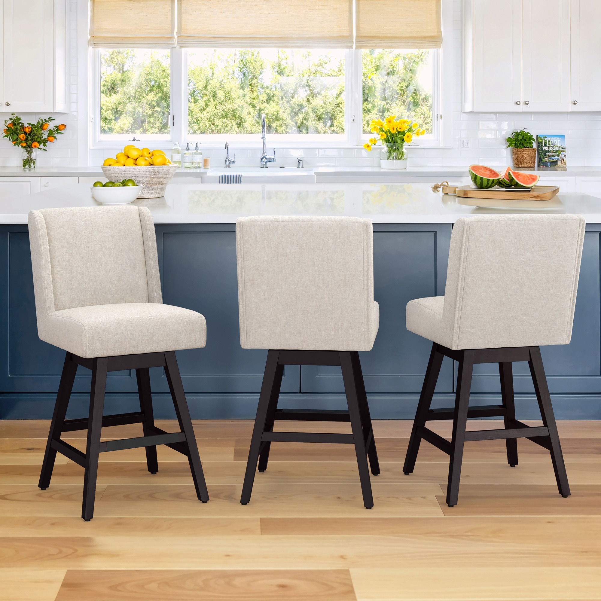Mordern 360°Swivel Counter Height Bar Stools, Upholstered Barstool with with back for Kitchen Island, Dining Room