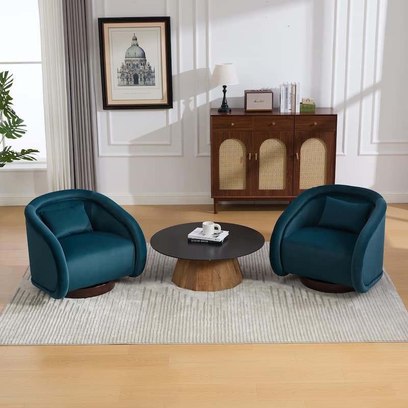 360-degree Swivel Barrel Chair with Velvet Fabric Upholstery, Comfy Pumpkin-Shaped Swivel Chair for Living Room, Bedroom