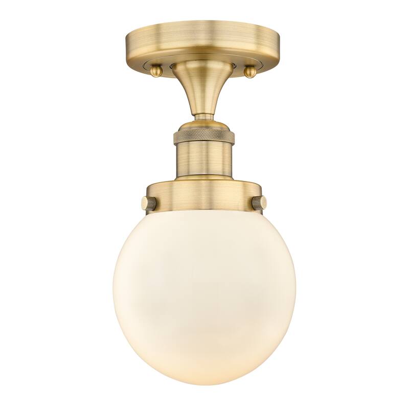 Innovations Lighting Beacon - 1 Light 6" Semi-Flush Mount - Brushed Brass/Matte White