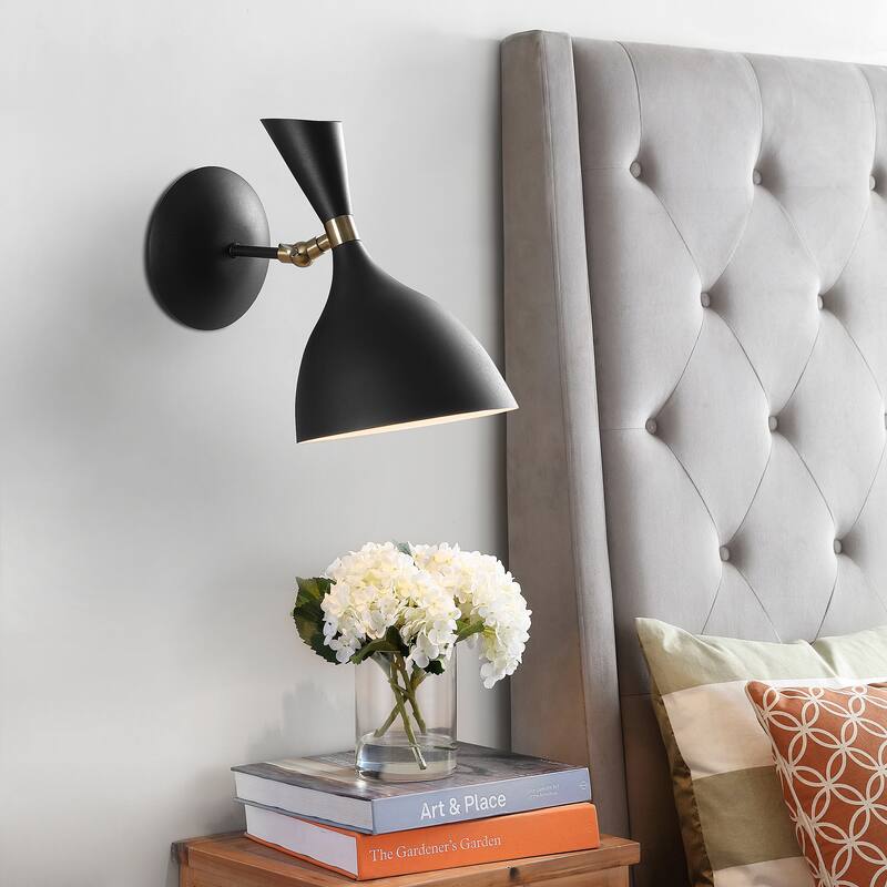 Josef 10" Iron Retro LED Wall Sconce, Black by JONATHAN Y - One - Black/Brass Gold