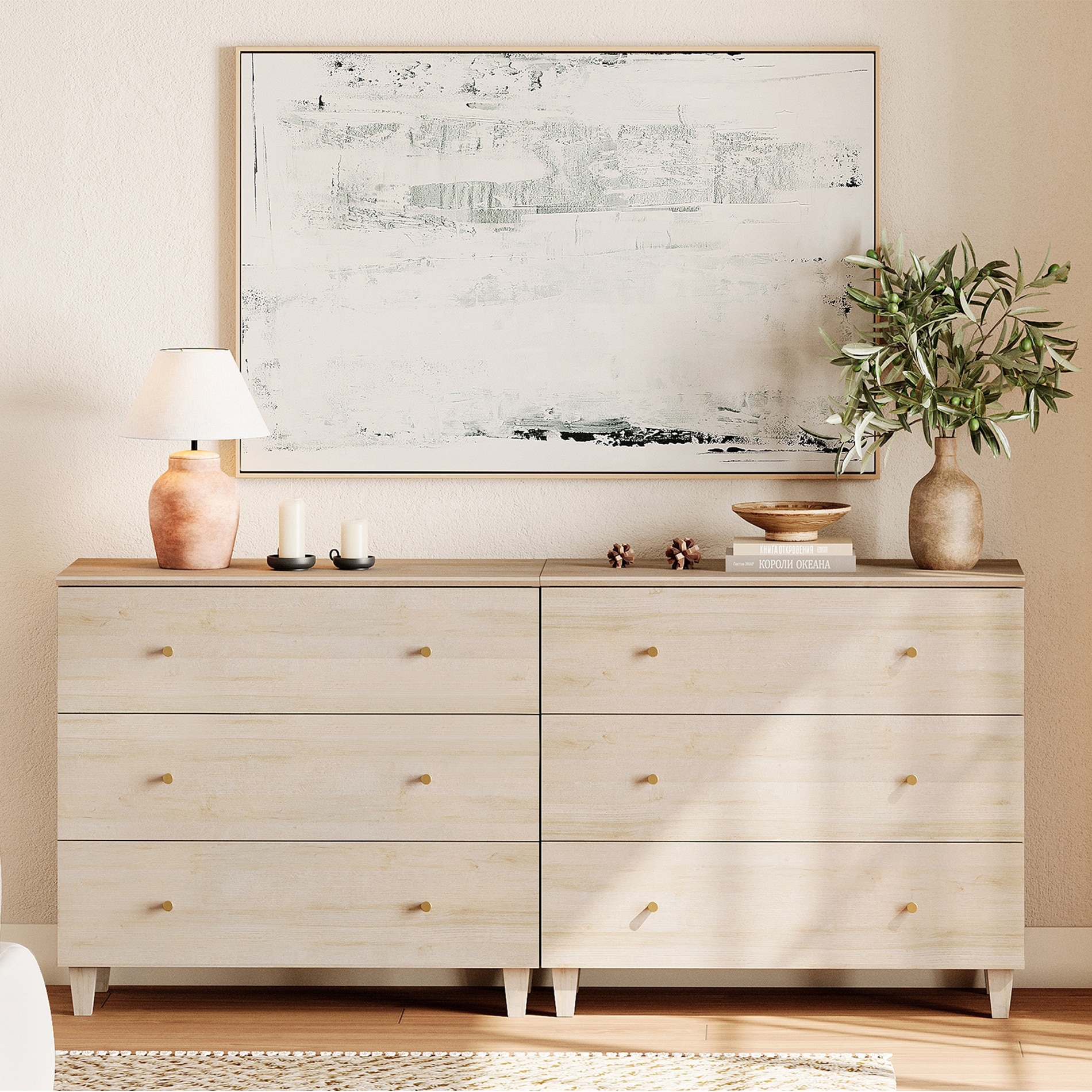 dresser and nightstands set Spencer Solid Wood 6 Drawer Transitional Dresser, Caramel turned legs Furniture of America Drayden Transitional