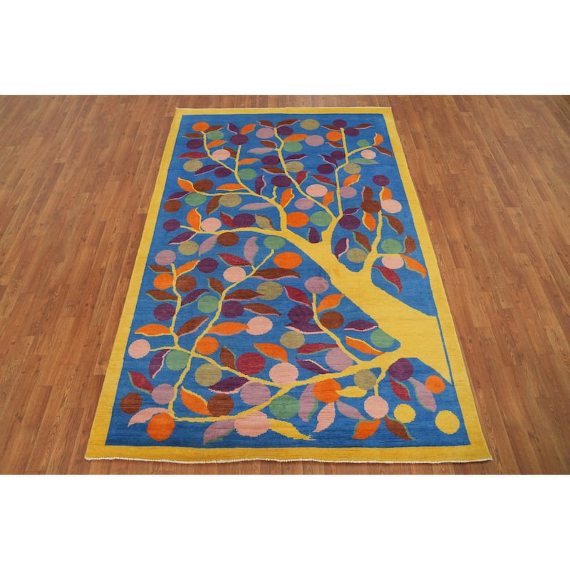 Hand Knotted Oriental 100% Wool Carpet Traditional Floral Navy Blue & Blues Art Deco Area Rug - 8' 0'' X 5' 3''