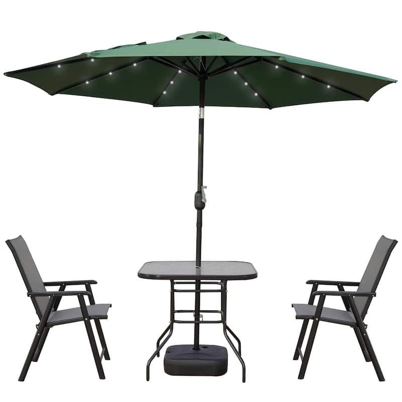 Sierra 9 ft Patio Tilt & Crank Patio Table Market Umbrella With Solar LED for Summer Beach Backyard