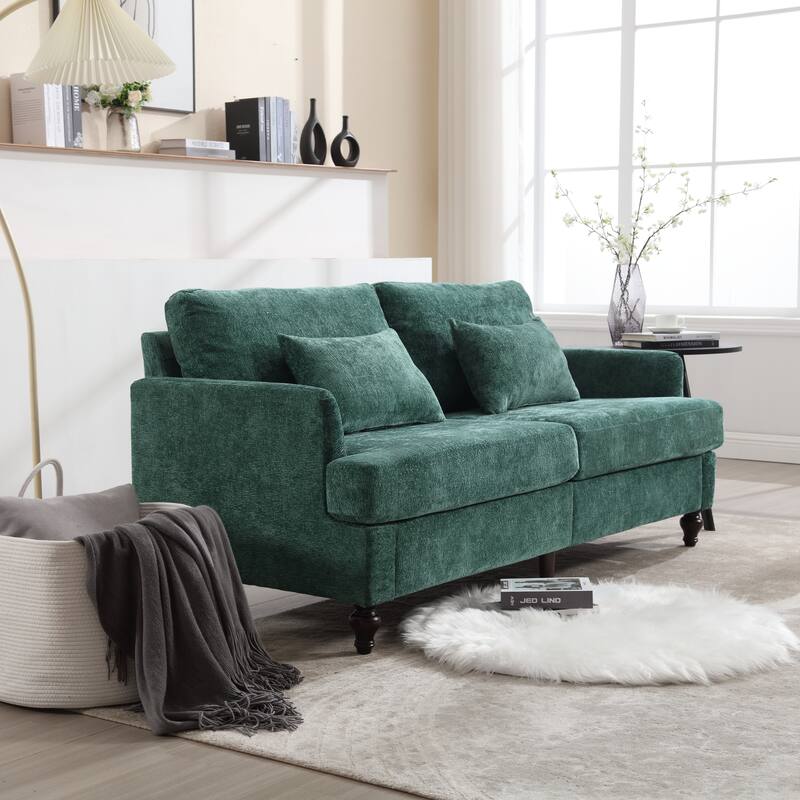 Chenille Fabric Loveseat Sofa, 2-Seater Sofa Couch with Extra Deep Seats, Upholstered Lounge Sofa with Wood Legs