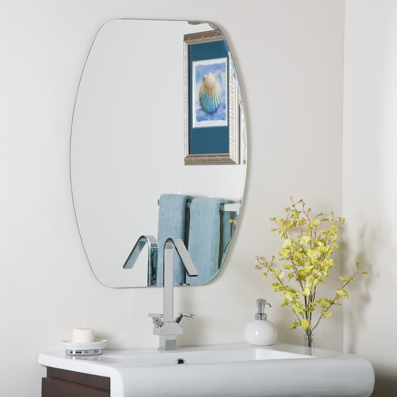 Oval Frameless 23.6" x 31.5" Beveled Groove Bathroom Vanity Mirror - Silver - 23.6" w x 31.5" h