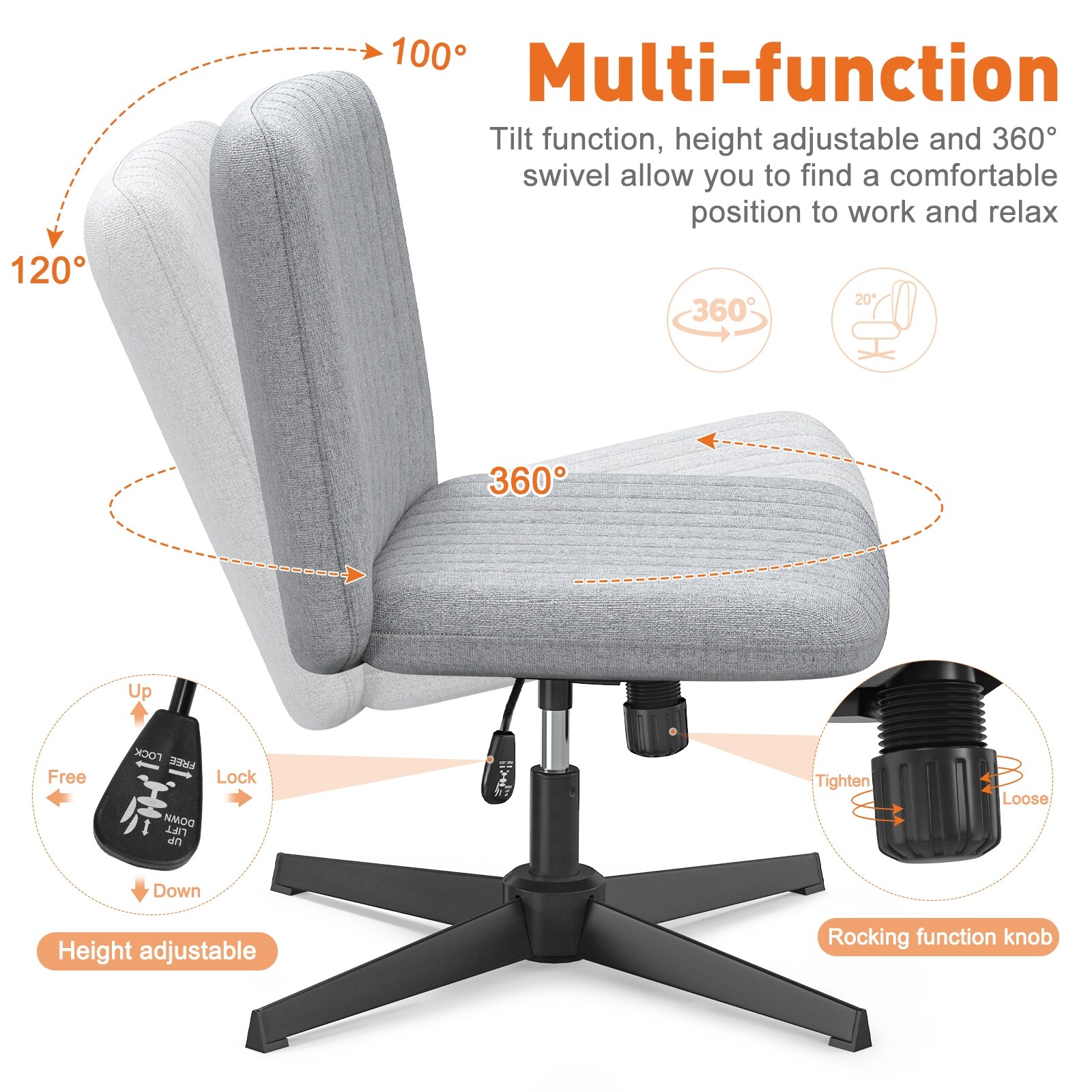 Swivel desk chair no sales wheels adjustable height
