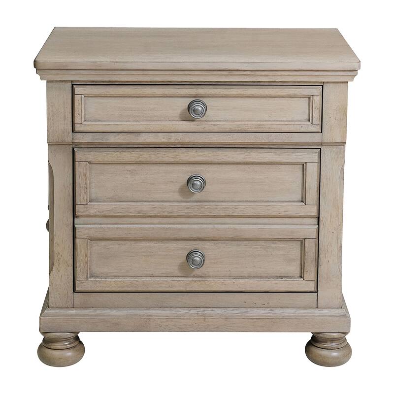 Transitional Nightstand, Hidden Drawer, Wire Brushed Gray, Birch Veneer, Bedside