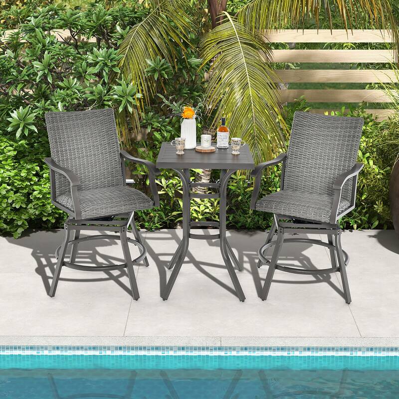 Gymax 2PCS Patio Wicker Aluminum Swivel Bar Height Chairs W/4D Air