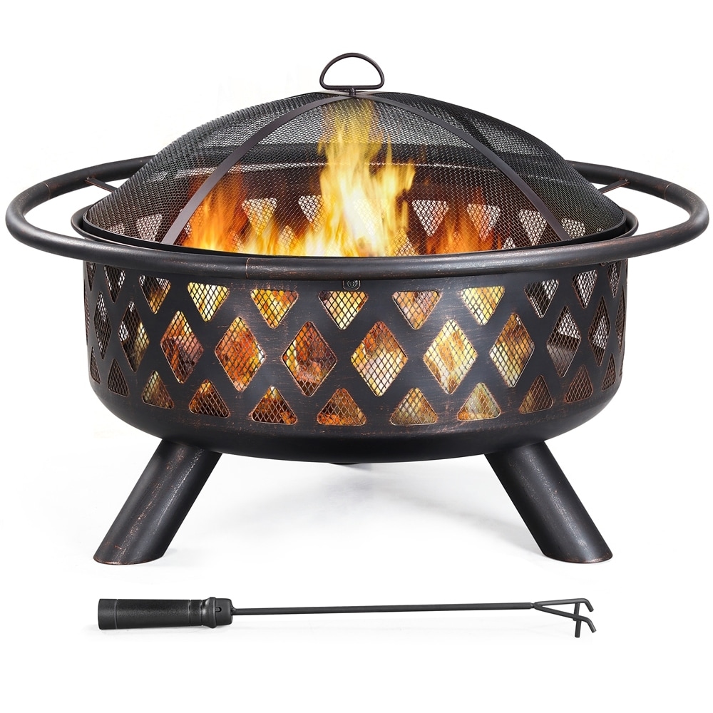 Yaheetech 36in Iron Fire Pit with Mesh Screen Poker and Cover