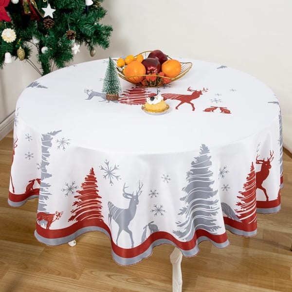slide 2 of 5, Ray Star Reindeer Vinyl Tablecloth Waterproof Stain Resistant 60 Round 60x84