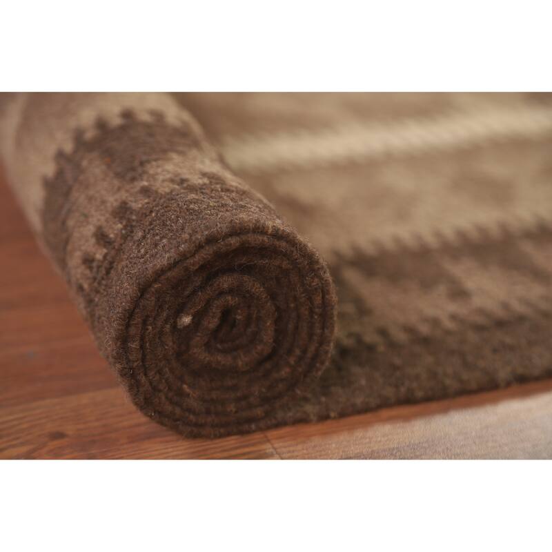 Hand Woven Oriental 100% Wool Carpet Southwestern Geometric Brown Kilim Area Rug - 9' 4'' X 6' 11''