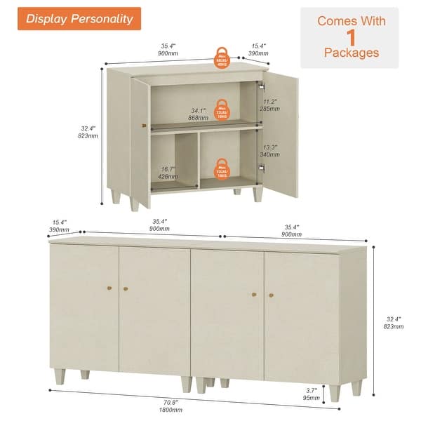 dimension image slide 3 of 9, Buffet Cabinet with 3 Compartments for Dining Room, 32.4"H Sideboard