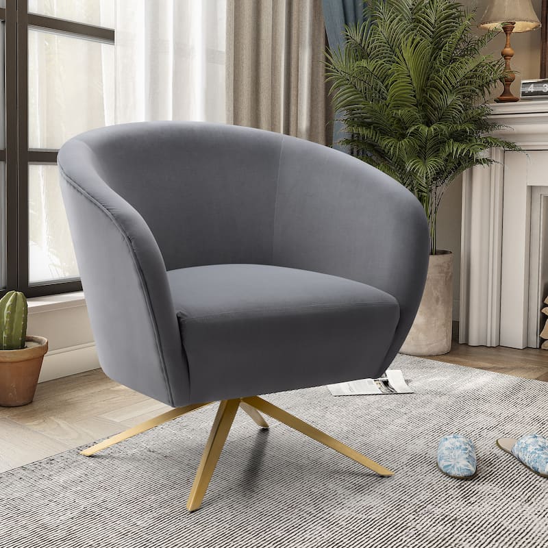 Modern Upholstered 360-degree Swivel Accent Chair Faux Leather Sofa Chair