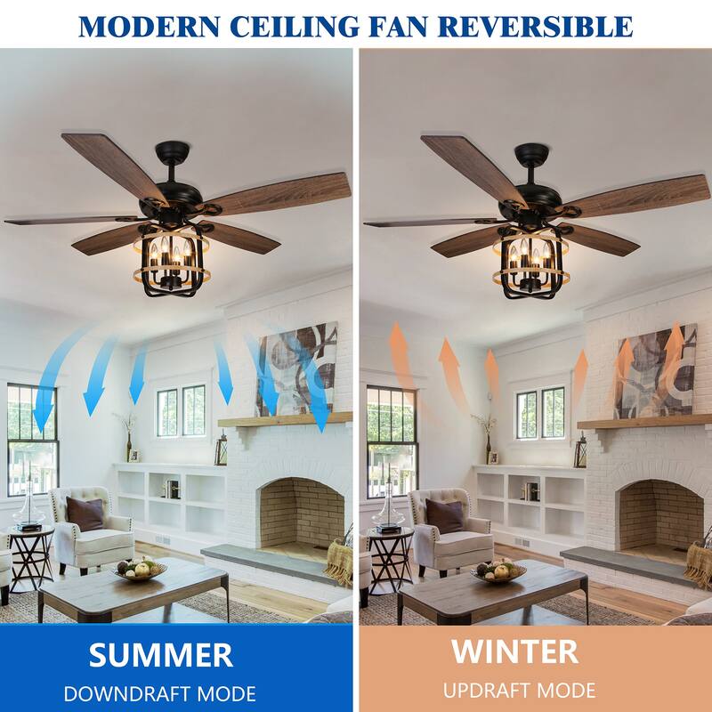 Rustic Ceiling Fan with Light Industrial Ceiling Fan - 52inch