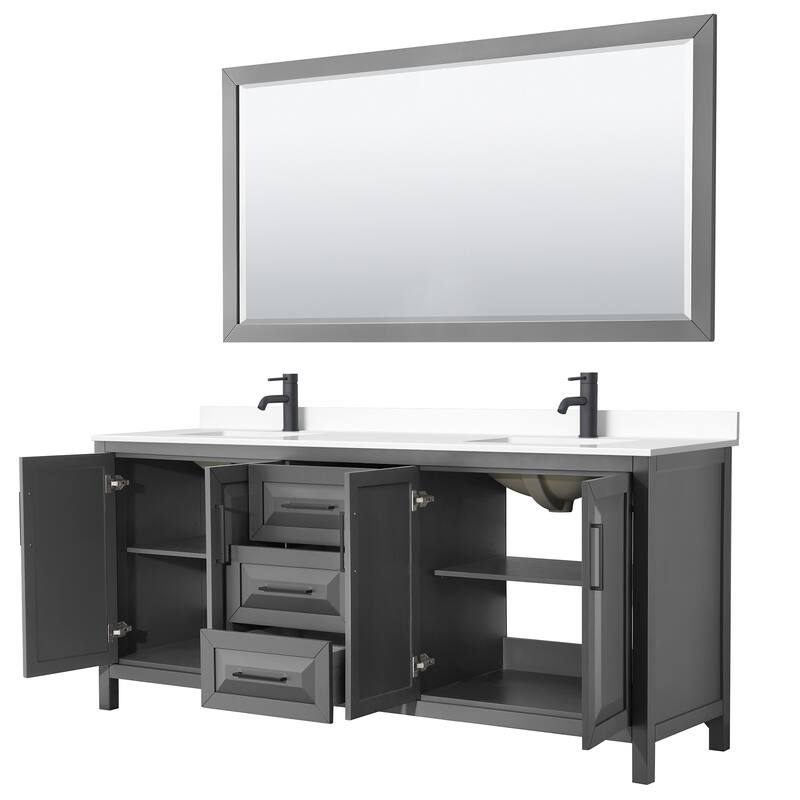 Daria 80 Inch Double Vanity, Cultured Marble Top, 70 Inch Mirror