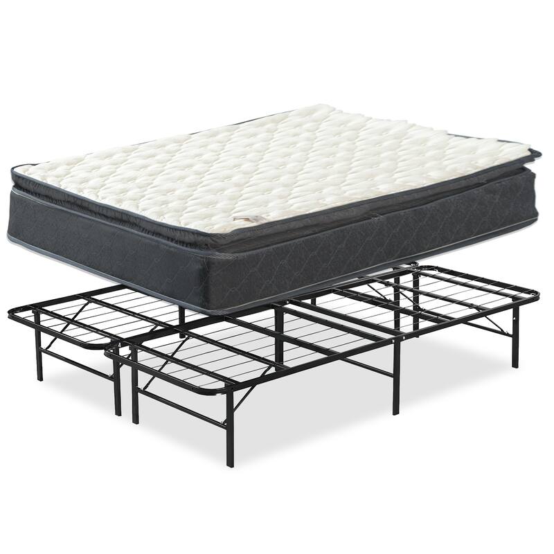 Onetan Mattress and Platform Bed Set, 10-Inch Memory Foam Medium Pillow Top Hybrid Mattress and 14" Metal Platform Bed