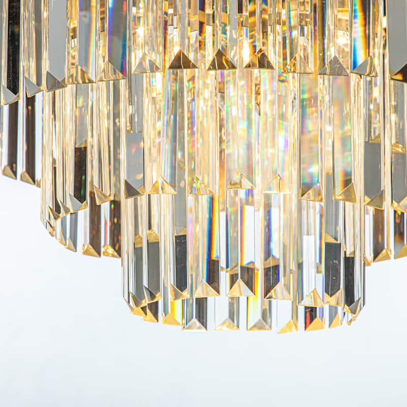 6-Lights Modern 3-Tier Round Fringe Crystal Chandelier - W 20"