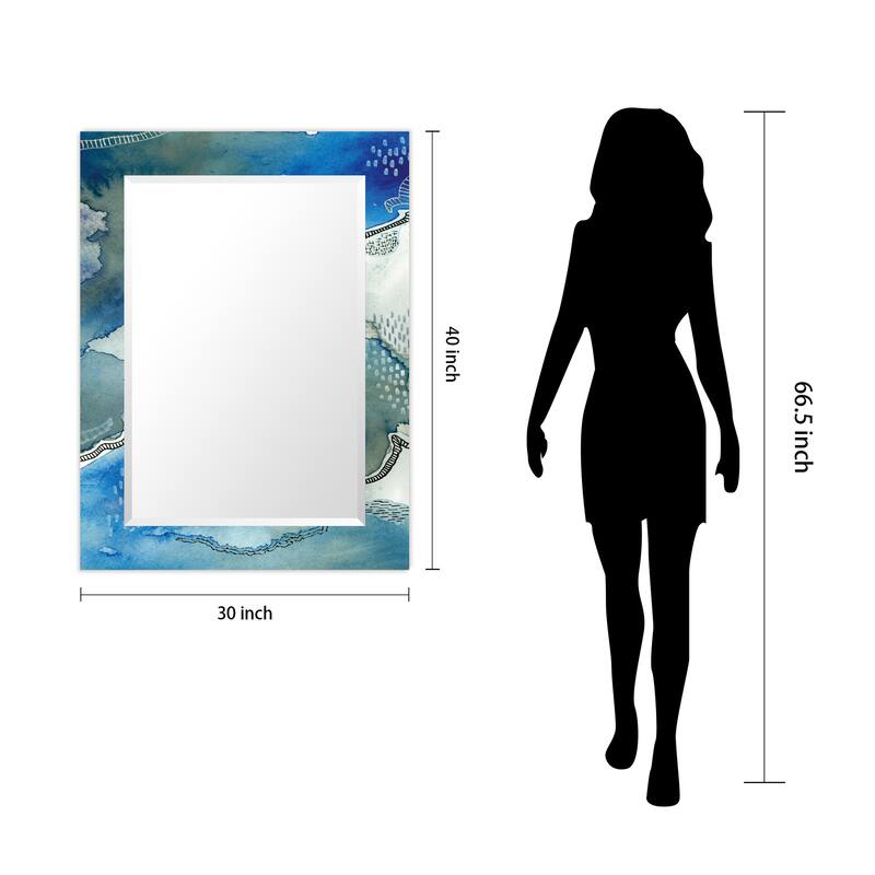 Subtle Blues Rectangular Beveled Mirror on Free Floating Printed Tempered Art Glass - Clear - 40" x 30"