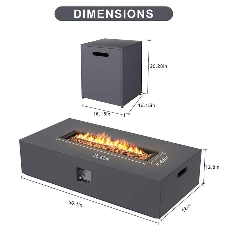 UPHA 56 Inch Outdoor 50,000 BTU Iron Propane Fire Pit Table with Tank Cover and Lid - 56.1