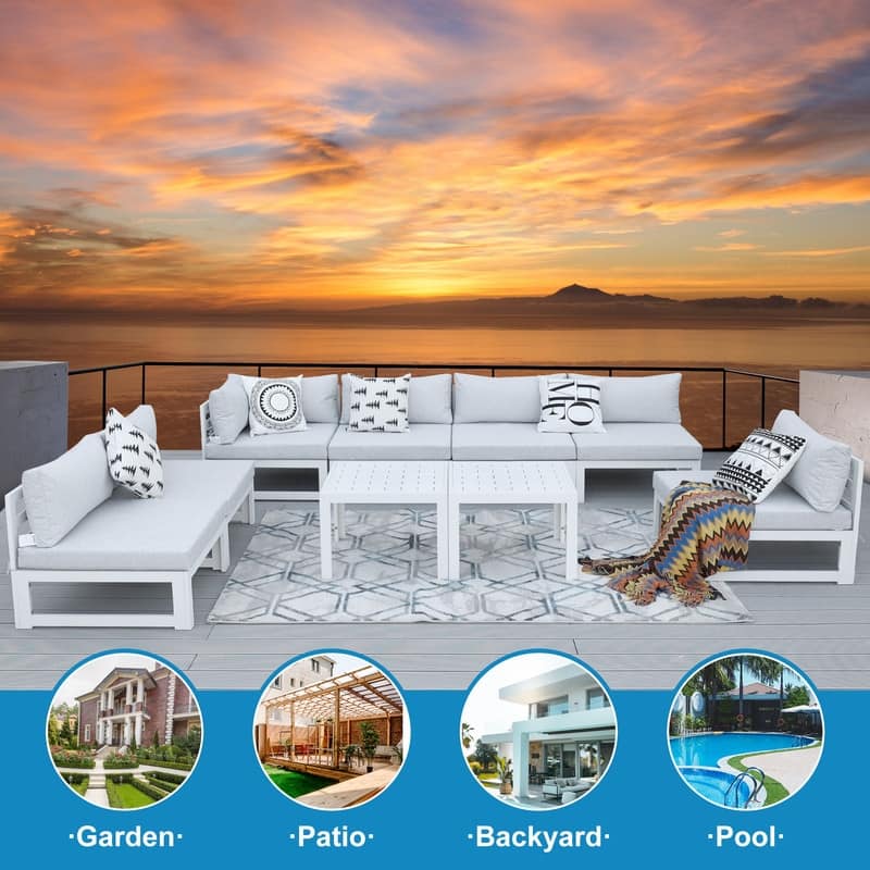 FINCATI 9 PCS Patio Aluminum Sectional Sofa Furniture Outdoor Set with Table