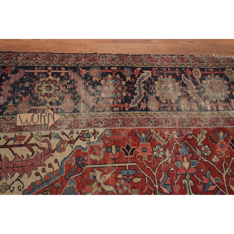 Hand Knotted Oriental 100% Wool Carpet Traditional Floral Red Heriz (serapi) Area Rug - 11' 5'' X 9' 7''