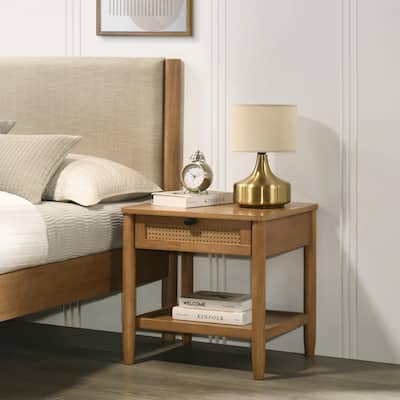 Vichy Single-Drawer Bedroom Nightstand with Shelf, Light Walnut