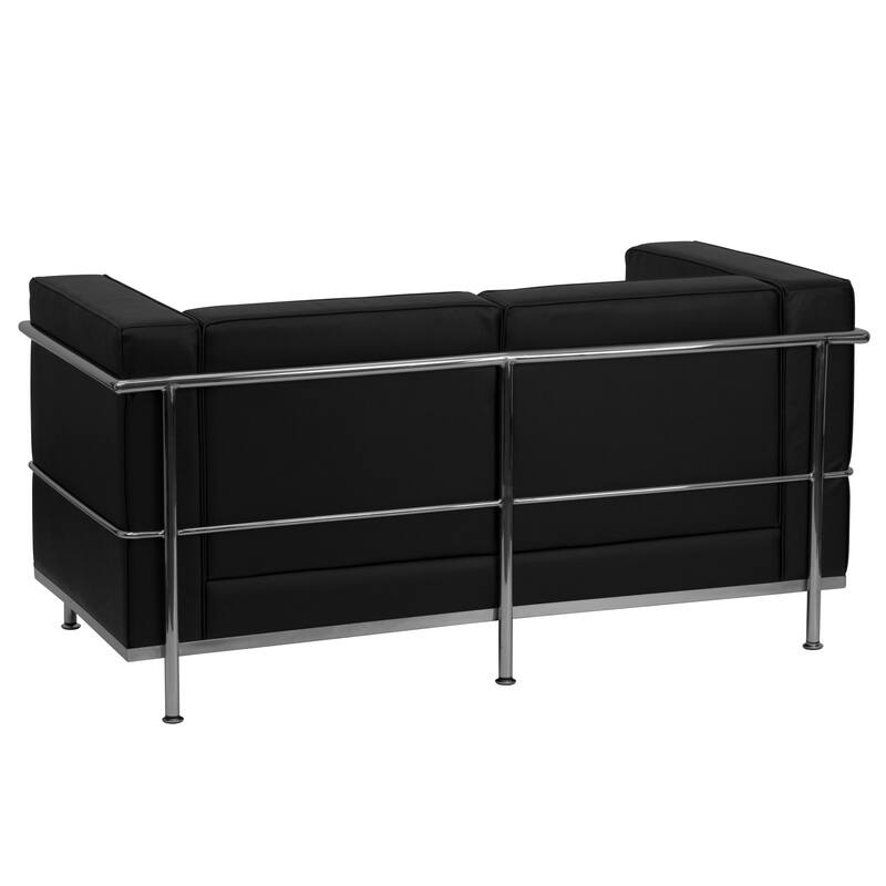 Contemporary LeatherSoft Loveseat with Double Bar Encasing Frame