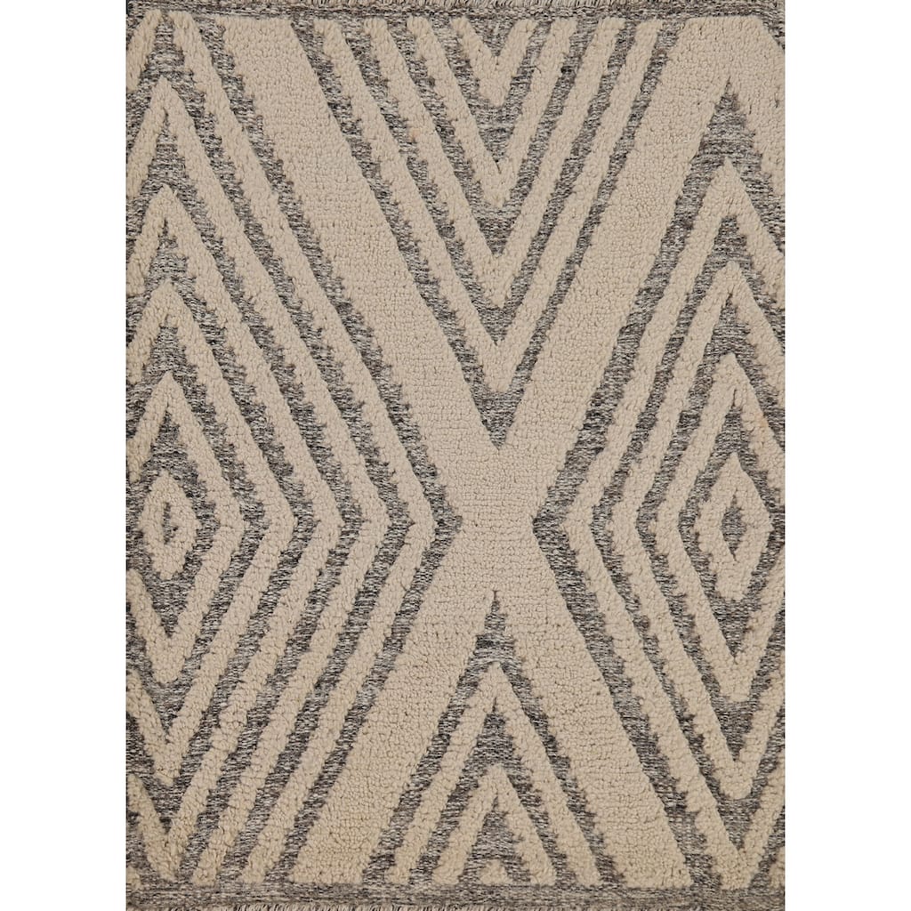 Geometric Moroccan Style Accent Rug Handmade Beige Wool Carpet - 2'0"x 3'0"