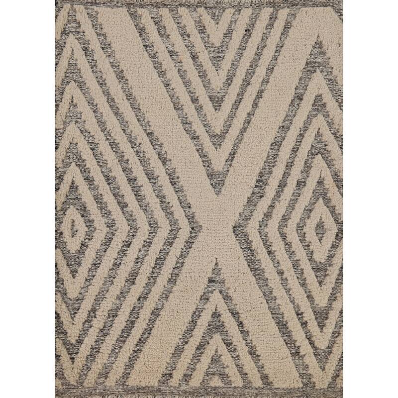 Geometric Moroccan Style Accent Rug Handmade Beige Wool Carpet - 2'0"x 3'0"