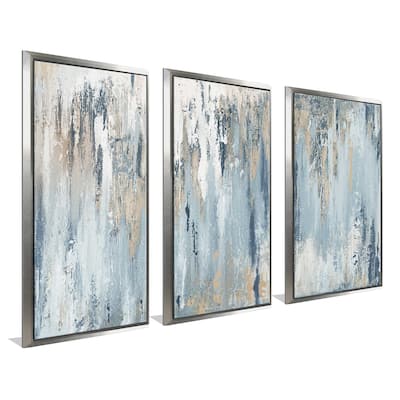 "Blue Illusion I" Print in Floating Canvas, Set of 3 - Blue